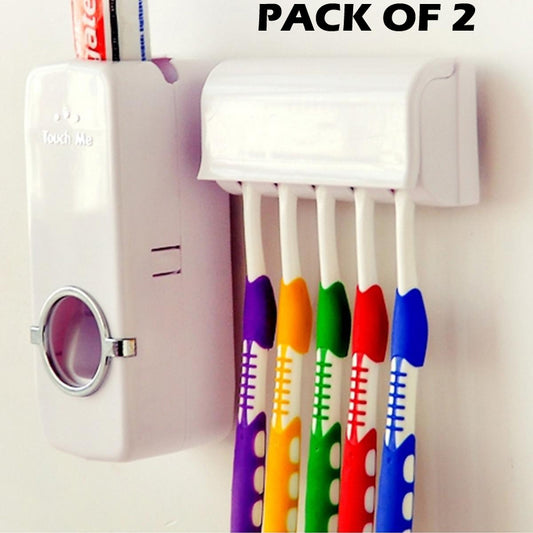 Toothpaste Dispenser With 5 Brush Holder Wall Mounted Automatic Hands Free Toothpaste Dispenser